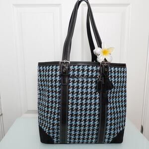 Coach Houndstooth Tote Bag Blue Black